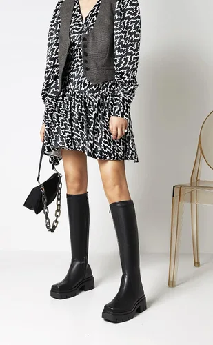 Vista 2 de vivianly Women's Chunky Heel Knee high Boots Zipper Square Toe Platform Booties