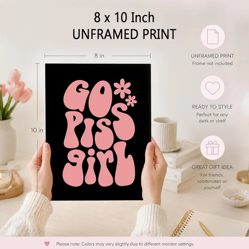 Vista 2 de Go Piss Girl Arte de Pared Trendy Arte de Pared Divertido Idea de Regalo Lindo Decoración de Apartamento Impresión de Baño Rosa Decoración