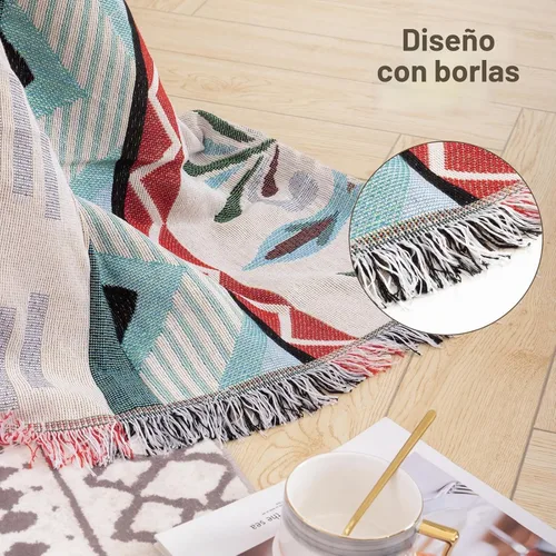 Vista 6 de Homcosan Funda para sofá, manta reversible geométrica para sofá seccional, manta para sofá de 3 asientos, funda de sofá bohemia con borlas Boho-1