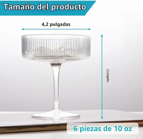 Vista 3 de Montex - Juego de 6 vasos de cristal de Martini de 10 onzas, cristalería de cóctel vintage para champán, margaritas, Manhattan, bar en casa y regalos