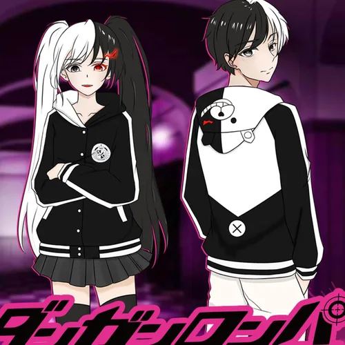 Vista 8 de Sudadera con capucha de oso negro y blanco, disfraz de anime para cosplay, con cremallera, unisex, chaqueta