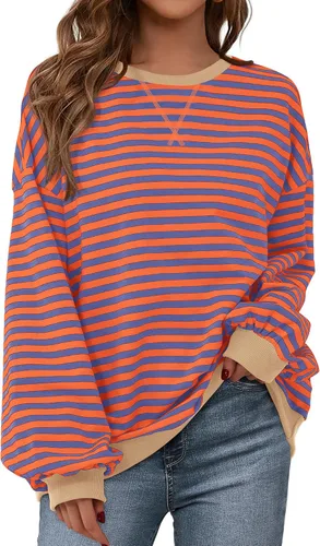 Vista 32 de BTFBM Sudadera de gran tamaño para mujer 2026 otoño Azul Beige Blanco