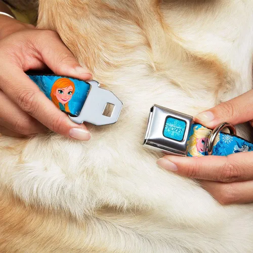 Vista 8 de Buckle-Down Collar de perro con hebilla de cinturón de seguridad, diseño de personajes de Frozen Poses azules, 1 pulgada de ancho, se adapta a