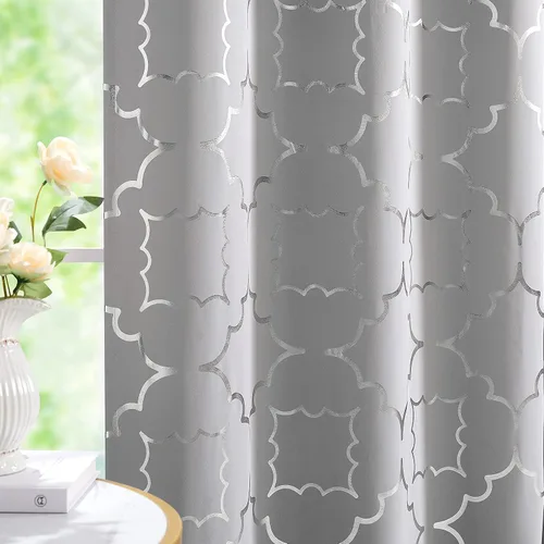 Vista 8 de Purainbow Cortinas opacas beige para dormitorio, sala de estar con paneles de impresión de lámina dorada, oscurecimiento de la habitación