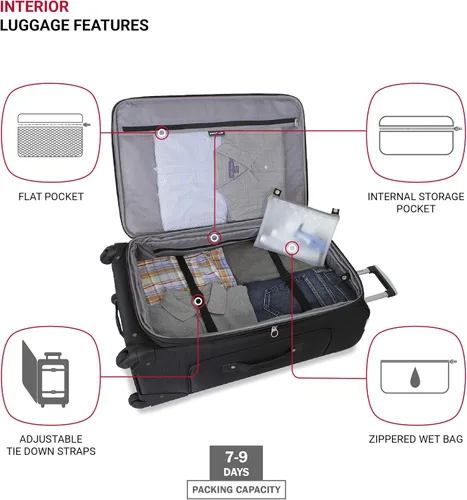 Vista 4 de SwissGear - Equipaje suave expandible Sion con ruedas, Negro