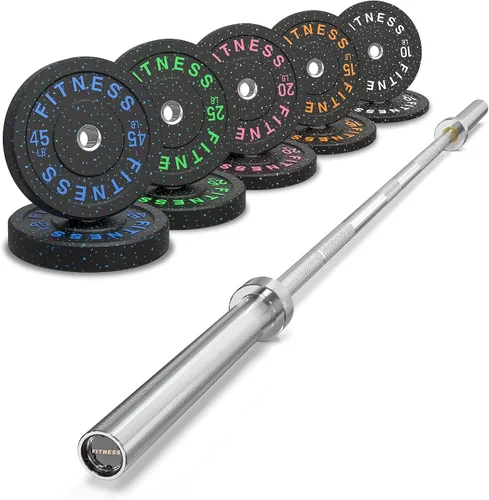 Vista 19 de HANDBODE Olympic High-Bounce Bumper Plates Bench Press Barbell Weights Set 2 - Inch, 10-55 lb Rubber Weight Sets for Home Gym, Strength Training