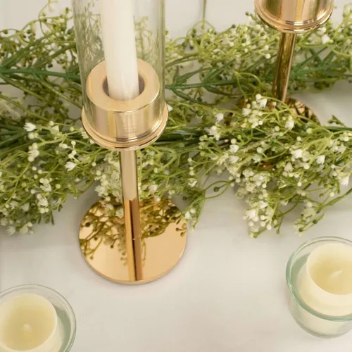 Vista 9 de Efavormart - Juego de 2 portavelas de cristal transparente de metal dorado de 16 pulgadas de alto, soportes para velas de huracán