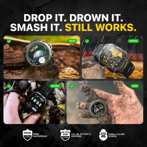 Vista 4 de CARBINOX Blaze Reloj Inteligente con GPS – Rastreadores de Fitness Resistentes, Resistente al Agua IP69K, 170+ Modos Deportivos, Gorilla Glass