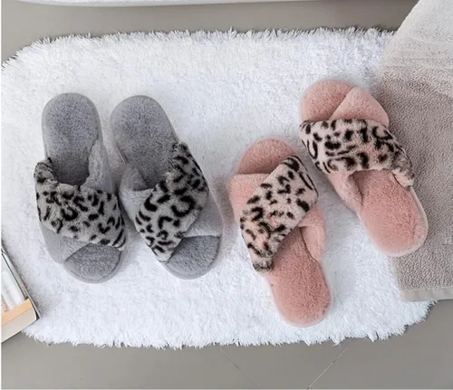 Vista 4 de AyAy - Pantuflas peludas con banda cruzada para mujer, para casa, esponjosas, cálidas, de invierno, dormitorio, espuma viscoelástica