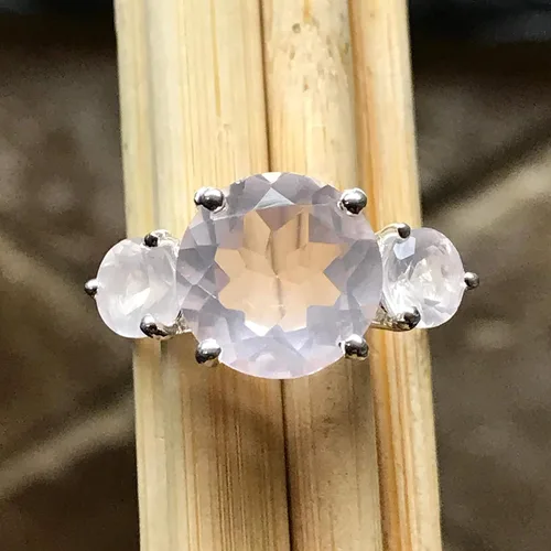 Vista 2 de Anillo de boda de plata esterlina 925 de cuarzo rosa rosa natural de 2.5 quilates, tamaño 5, 6, 7, 8, 9