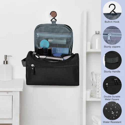 Vista 3 de Neceser colgante para mujeres y hombres, maquillaje de viaje, gran capacidad, kit de Dopp portátil, bolsa organizadora de almacenamiento con gancho