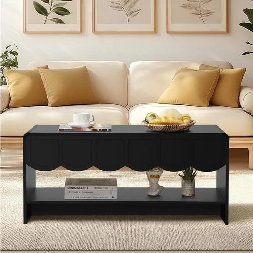 Vista 7 de Mesa de centro elevable con compartimento oculto, mesa central de madera de 2 niveles con panel ondulado, moderna mesa elevadora para el hogar, sala