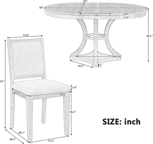 Vista 3 de Knocbel Juego de mesa extensible para 4-6, mesa de comedor redonda ovalada con 4 sillas tapizadas, juegos retro de 5 piezas con base de madera