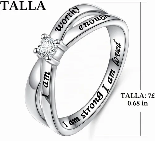 Vista 6 de DAOCHONG Anillo de Plata de Ley 925 "Soy Suficiente, Soy Digna, Soy Fuerte, Soy Amada" para Mujeres