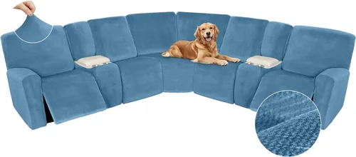 Vista 559 de Arfntevss Fundas de sofá seccional reclinable de terciopelo, Funda de sofá seccional de esquina para sofá reclinable, Funda elástica suave