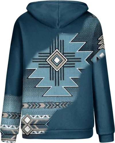 Vista 13 de Sudaderas con capucha azteca occidental para mujer, sudaderas de manga larga con gráficos vintage, camisetas de vaquera, ropa 2023