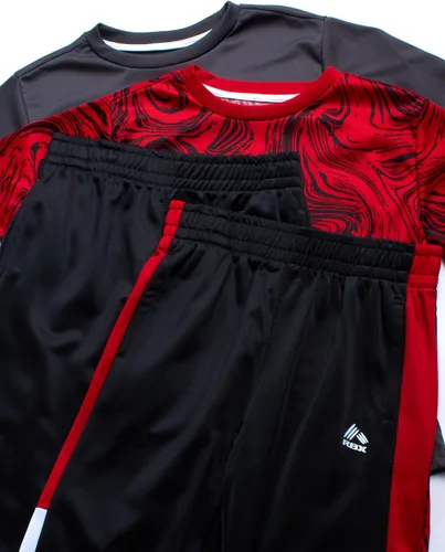 Vista 2 de RBX Conjunto de pantalones deportivos para niños, camiseta de rendimiento de 4 piezas y pantalones deportivos de tricot, ropa deportiva para niños