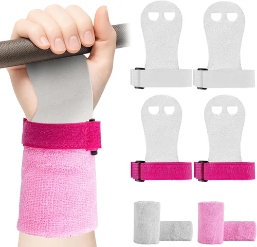 Vista 10 de 2 pares de agarres de mano de gimnasia, equipo de gimnasia para niños, juegos de pulseras de gimnasia, guantes de agarre de barra de gimnasia