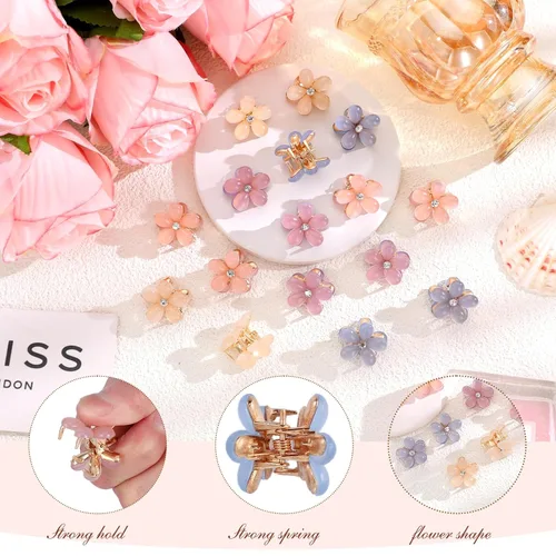 Vista 6 de CWJCYTNSN 16 unidades de pequeñas pinzas para el cabello para mujeres y niñas, mini pinzas de flores de cristal, pinzas de metal lindas de 0.8