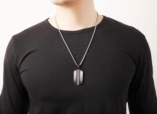 Vista 6 de Holizaly Collar con etiqueta de perro para hombre elegante etiqueta de acero inoxidable dos tonos azul y negro con cadena de 230in de grosor caja