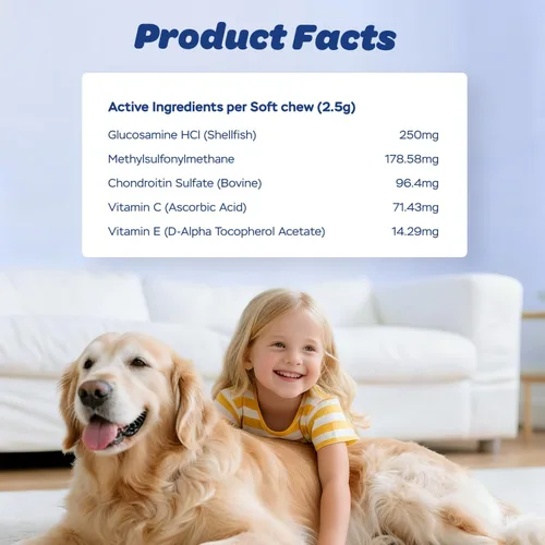 Vista 6 de Suplemento masticable para cadera y articulaciones para perros con glucosamina, condroitina y MSM - Masticables de apoyo articular con vitaminas C