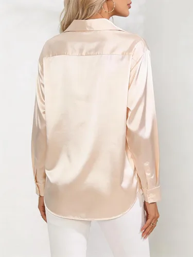Vista 4 de Blusa elegante de manga larga con botones para mujer, casual, para el trabajo, la oficina