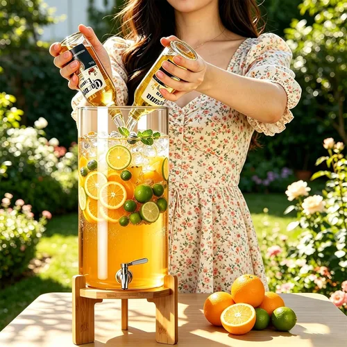 Vista 3 de Dispensador de bebidas, dispensador de bebidas de vidrio de 2.1 galones con soporte, dispensador de agua de vidrio con espita, dispensadores