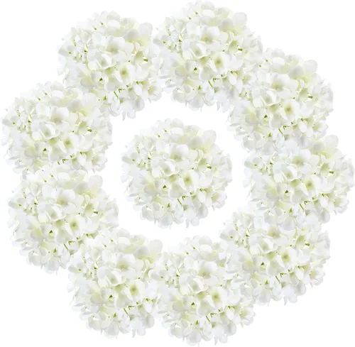 Vista 21 de 10 cabezas de hortensias de seda con tallos de flores artificiales para bodas, fiestas, decoración del hogar (negro)