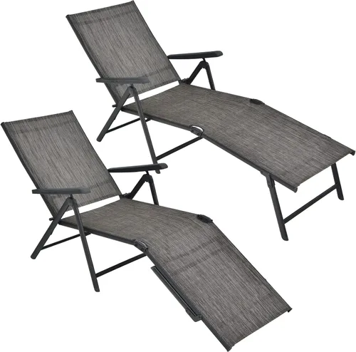 Vista 10 de Tangkula Sillón plegable para exteriores, tumbona reclinable con respaldo ajustable de 5 posiciones y reposapiés de 2 posiciones, no requiere