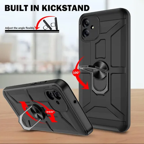 Vista 5 de Funda para Galaxy A04e, con [3X protector de pantalla de vidrio templado], soporte de anillo integrado y soporte magnético para automóvil a prueba