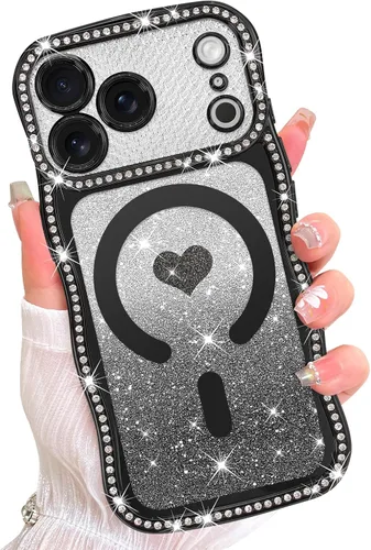 Vista 12 de AIGOMARA Funda magnética rizada para iPhone 17 para mujer, diseño de Negro