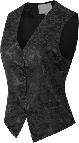 Vista 2 de Design by Olivia Chaleco de esmoquin con cuello en V y botones para mujer