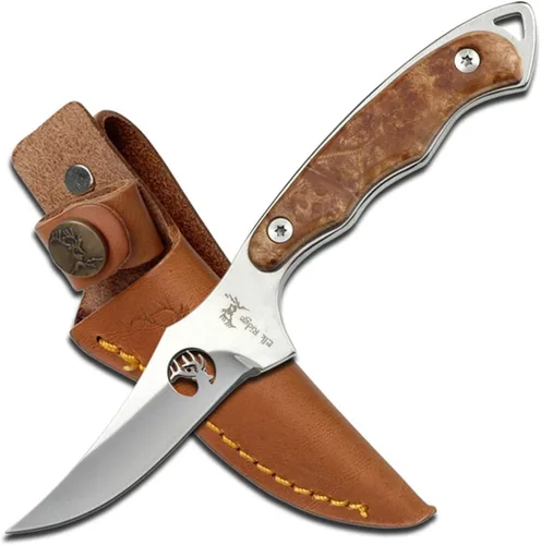 Vista 10 de Elk Ridge ER-059 Series Cuchillo de caza de hoja fija, hoja de borde recto, mango de madera, 7 pulgadas de longitud Marrón Pakkawood