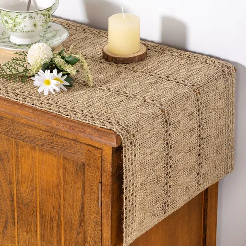 Vista 7 de Socomi Camino de mesa bohemio de verano rústico para comedor, cocina, centro de mesa, decoración pequeña de macramé de algodón y lino, camino