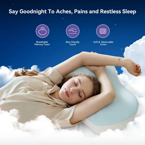 Vista 8 de Almohada cervical para el alivio del dolor - Almohada refrescante para dormir de lado, almohada ergonómica de espuma viscoelástica para el soporte