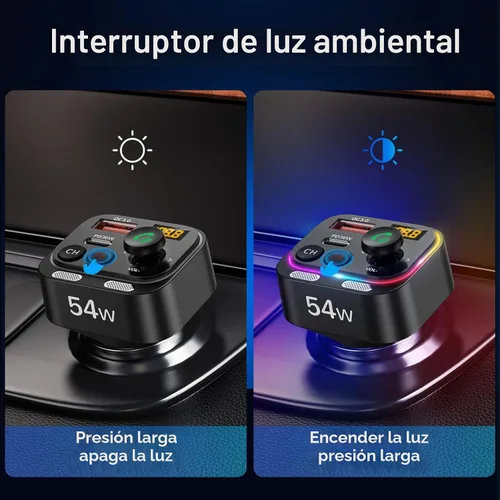 Vista 5 de Syncwire Bluetooth 5.4 Transmisor FM Adaptador de coche 54W (PD 36W y 18W) [Micrófonos duales más fuertes] [Interruptor de luz]