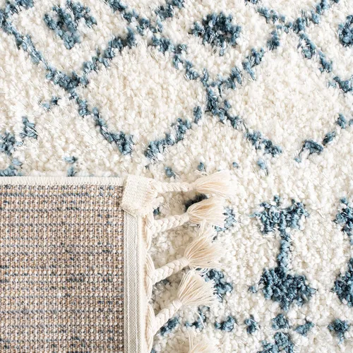 Vista 6 de SAFAVIEH Berber Fringe Shag Collection - Alfombra decorativa de 2 pies 2 pulgadas x 4 pies, color crema y azul, diseño, no desprende pelusa