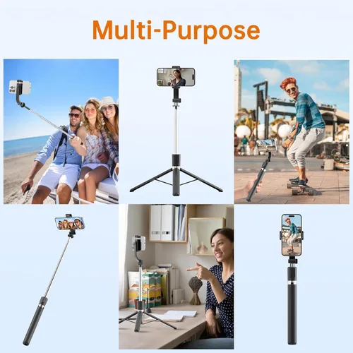Vista 6 de Trípode para selfie stick de 67 pulgadas, trípode portátil para teléfono celular con control remoto inalámbrico, soporte de viaje extensible
