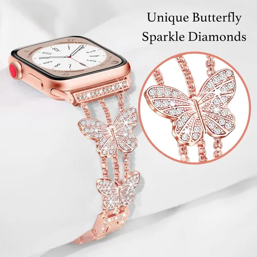 Vista 2 de wipalor Correa de mariposa para Apple Watch de 1.772 pulgadas, 1.732 pulgadas, 1.654 pulgadas, 1.732 pulgadas, 1.732 pulgadas, para mujer, correa