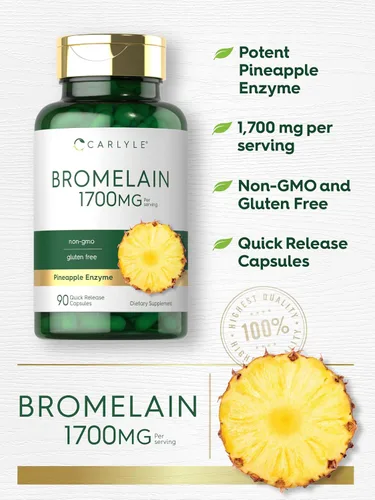 Vista 4 de Carlyle - Bromelaína 1700 mg 90 cápsulas Suplemento de enzima de piña Sin OMG y sin gluten