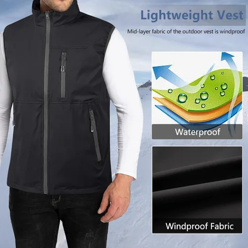Vista 2 de Heihuohua Chaleco de forro polar suave para hombre, chaqueta ligera sin mangas con cremallera completa