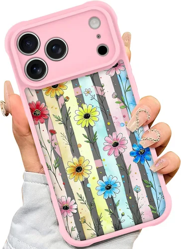 Vista 35 de AIGOMARA Magnetic Case for iPhone 16 Pro, Striped Floral - Black Black - Striped Floral