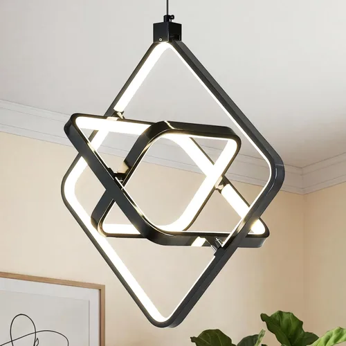 Vista 21 de Lámpara LED moderna con anillo dorado, lámpara colgante de 4000 K, regulable en altura ajustable, iluminación colgante para comedor, cocina, isla