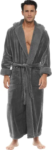 Vista 7 de Alexander Del Rossa . Albornoz de forro polar con capucha para hombre Negro