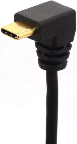 Vista 4 de Cable de extensión USB tipo C de 9.8 in, chapado en oro, USB 3.0 macho a 90 grados hacia arriba en ángulo descendente, cable tipo C, cable adaptador