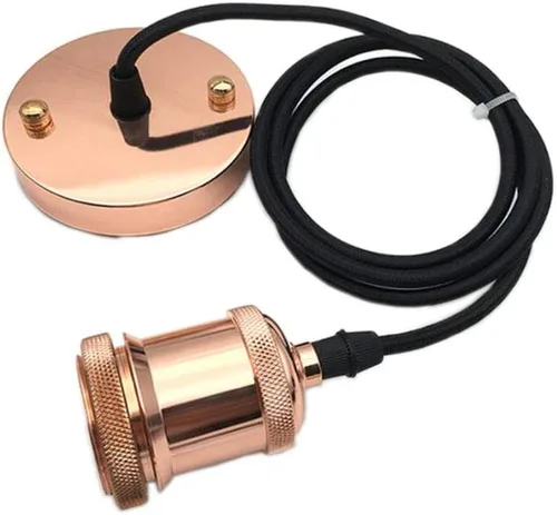 Vista 9 de Icole Lámpara colgante vintage, estilo industrial retro moderno E26 E27 soporte de lámpara cromado negro, rosa de techo negro, cable flexible