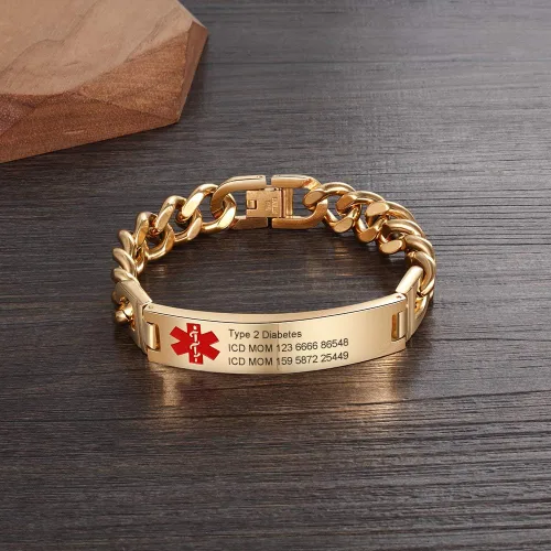 Vista 4 de Lam Hub Fong Pulsera de alerta médica de emergencia personalizada, grabado gratis, se envía al día siguiente, acero de titanio que no se deslustra