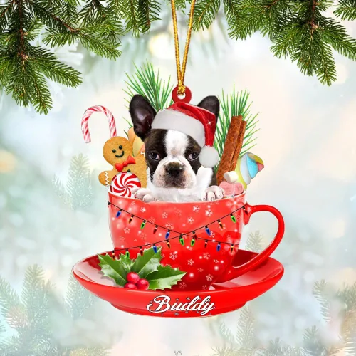 Vista 51 de Alaskan Malamute - Adorno de tetera de perro sentado en una tetera de Navidad, adorno de Navidad con nombre personalizado, adorno de automóvil