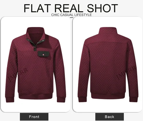 Vista 5 de JMIERR Sudadera acolchada para hombre, casual, de manga larga, cuello alto, con botones