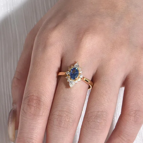 Vista 2 de Sapphire Rings for Women Noble 925 Sterling Silver Plated Gold Rings for Women Birthday Valentine Gifts
